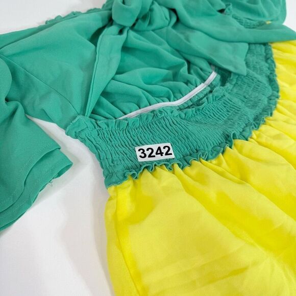 Faeriesty Maxi Dress Womens 3XL Rainbow Color Block Chiffon Layered Ruffle - Picture 10 of 10